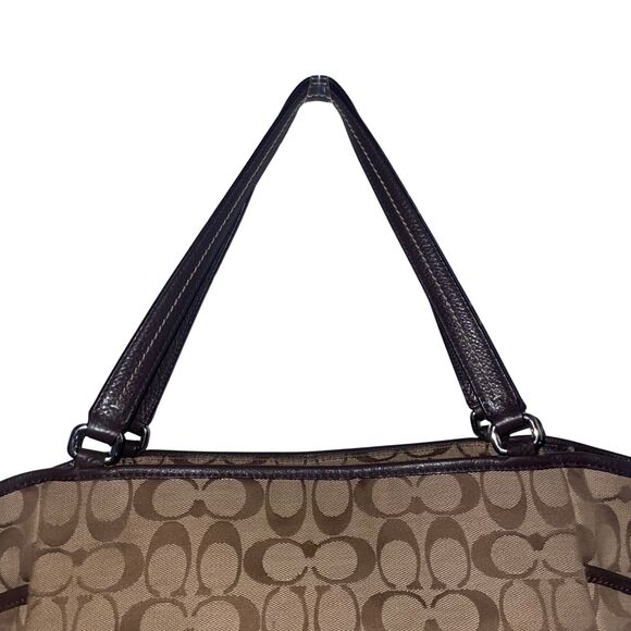Coach Tan and Deep Brown Leather Signature Carrie Tote - Picture 9 of 13
